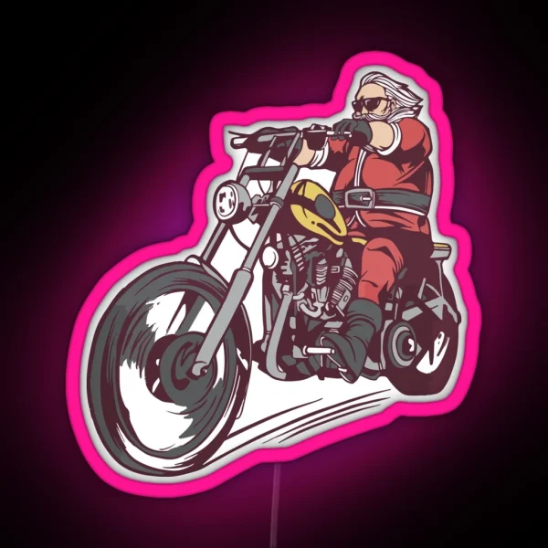 Christmas Biker Biker Santa RGB Neon Sign