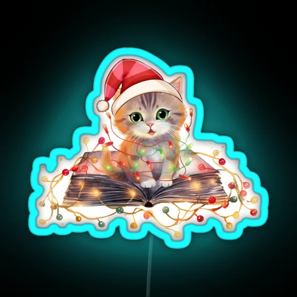 Christmas Cats And Books RGB Neon Sign