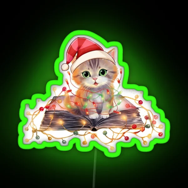 Christmas Cats And Books RGB Neon Sign