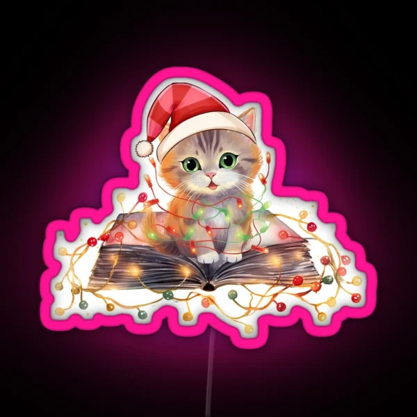 Christmas Cats And Books RGB Neon Sign
