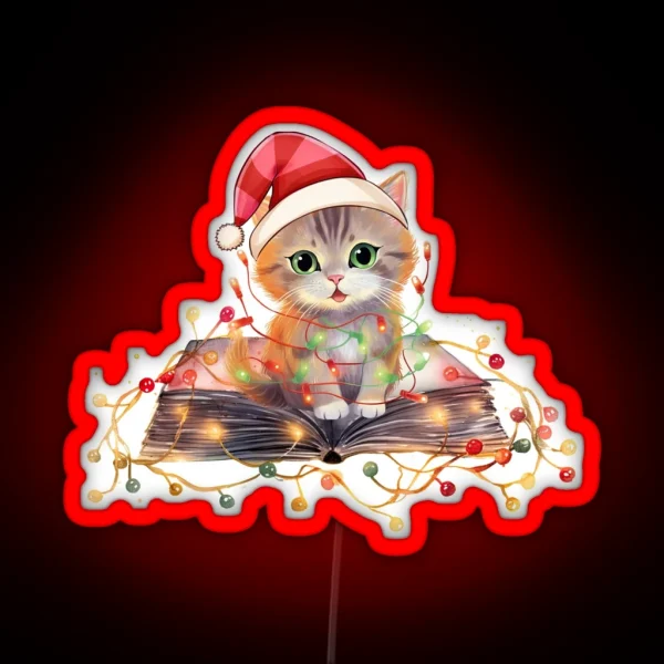 Christmas Cats And Books RGB Neon Sign