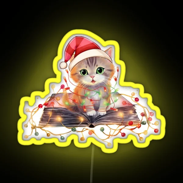 Christmas Cats And Books RGB Neon Sign