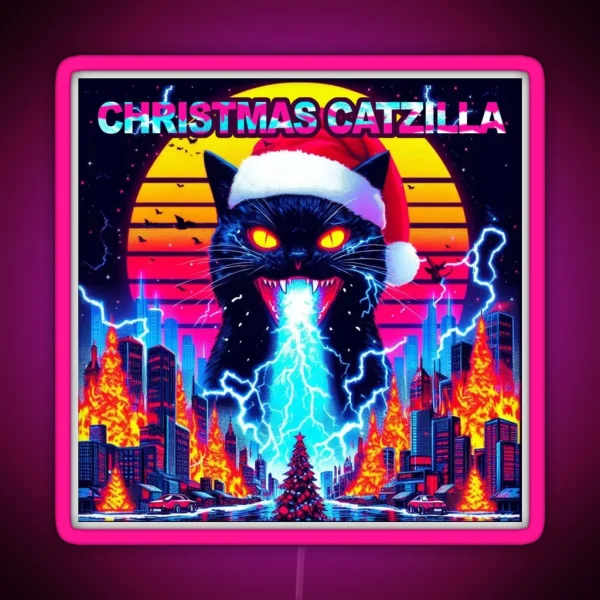 Christmas Catzilla RGB Neon Sign