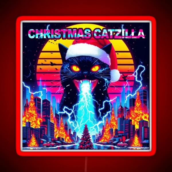 Christmas Catzilla RGB Neon Sign