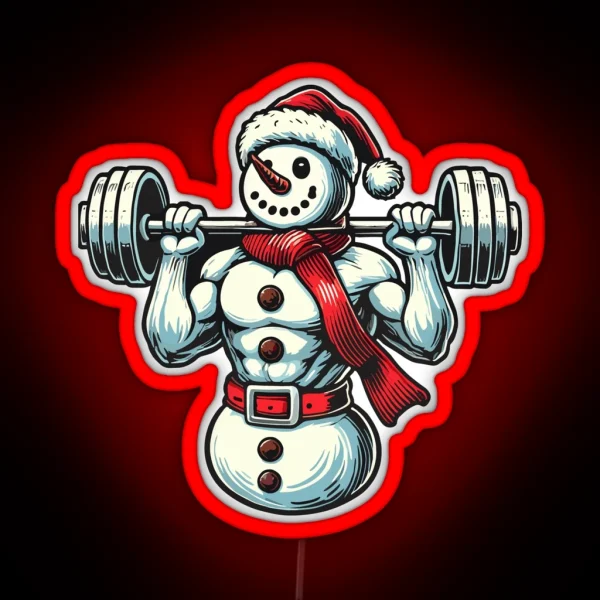 Christmas Muscle Snowman With Dumbbell RGB Neon Sign