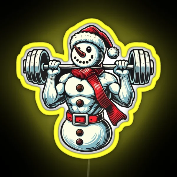 Christmas Muscle Snowman With Dumbbell RGB Neon Sign