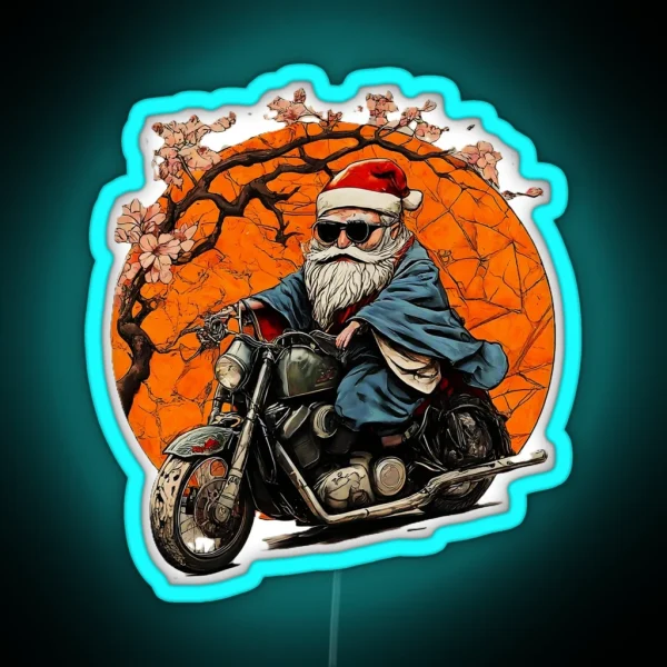 Christmas Santa Biker Funny Holiday Motorcycle Santa RGB Neon Sign