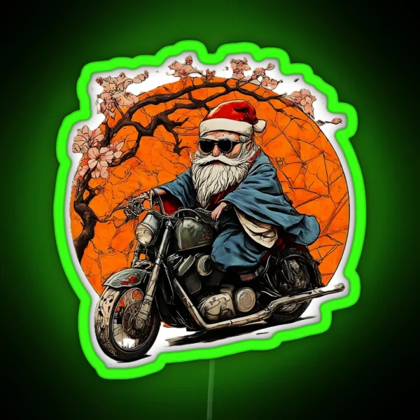 Christmas Santa Biker Funny Holiday Motorcycle Santa RGB Neon Sign