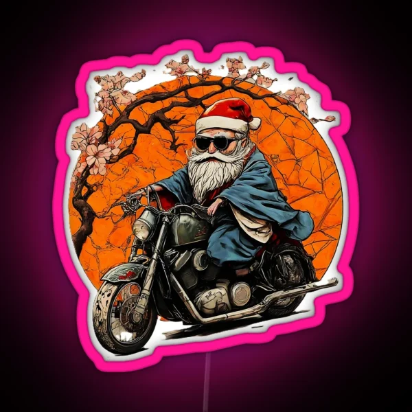 Christmas Santa Biker Funny Holiday Motorcycle Santa RGB Neon Sign