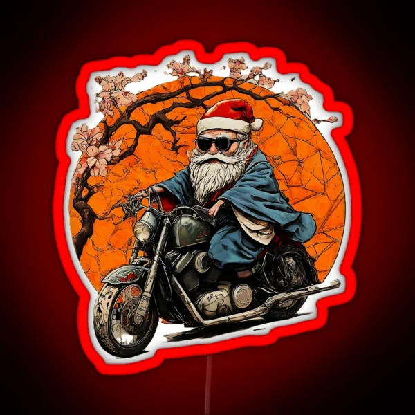 Christmas Santa Biker Funny Holiday Motorcycle Santa RGB Neon Sign