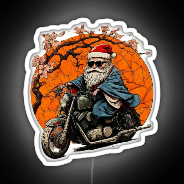 Christmas Santa Biker Funny Holiday Motorcycle Santa RGB Neon Sign