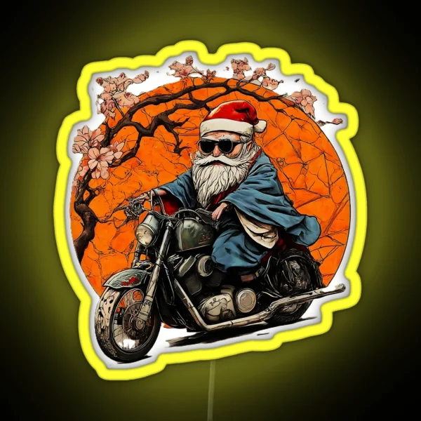 Christmas Santa Biker Funny Holiday Motorcycle Santa RGB Neon Sign
