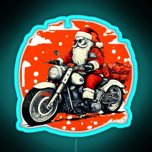 Christmas Santa Biker Santa Claus Motorcycle Rider Holiday Santa Riding Bike Funny Christmas Biker Santa RGB Neon Sign