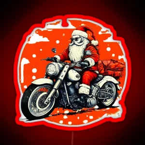 Christmas Santa Biker Santa Claus Motorcycle Rider Holiday Santa Riding Bike Funny Christmas Biker Santa RGB Neon Sign