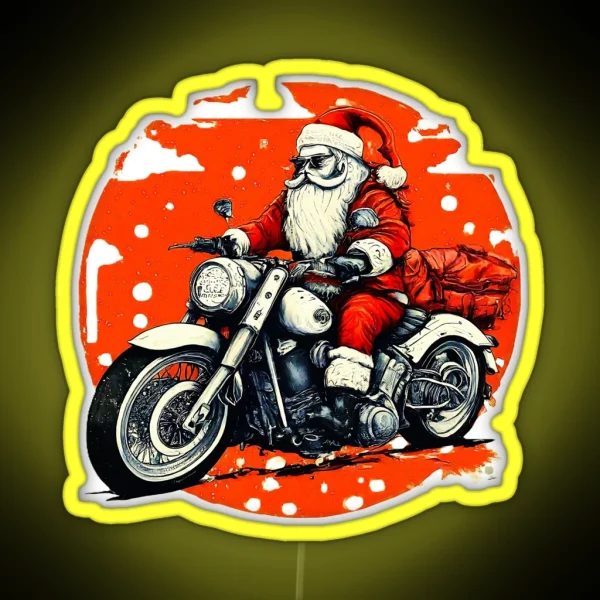 Christmas Santa Biker Santa Claus Motorcycle Rider Holiday Santa Riding Bike Funny Christmas Biker Santa RGB Neon Sign