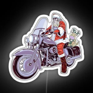 Christmas Santa Claus And Reindeer On Motorcycle RGB Neon Sign