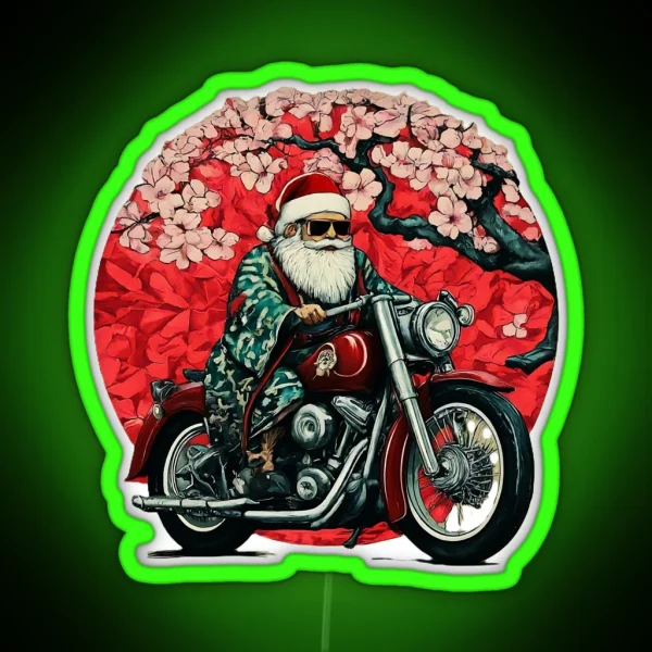 Christmas Santa Riding Motorcycle Biker Santa Claus Santa And Motorcycle Gif Holiday Christmas Biker RGB Neon Sign