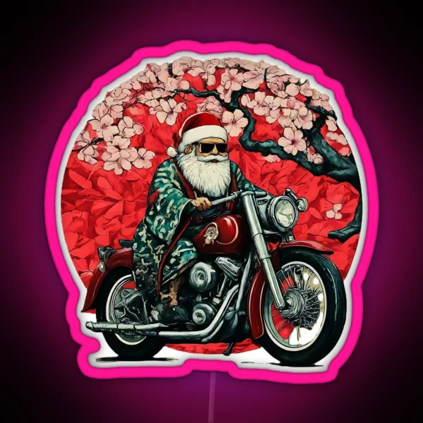 Christmas Santa Riding Motorcycle Biker Santa Claus Santa And Motorcycle Gif Holiday Christmas Biker RGB Neon Sign