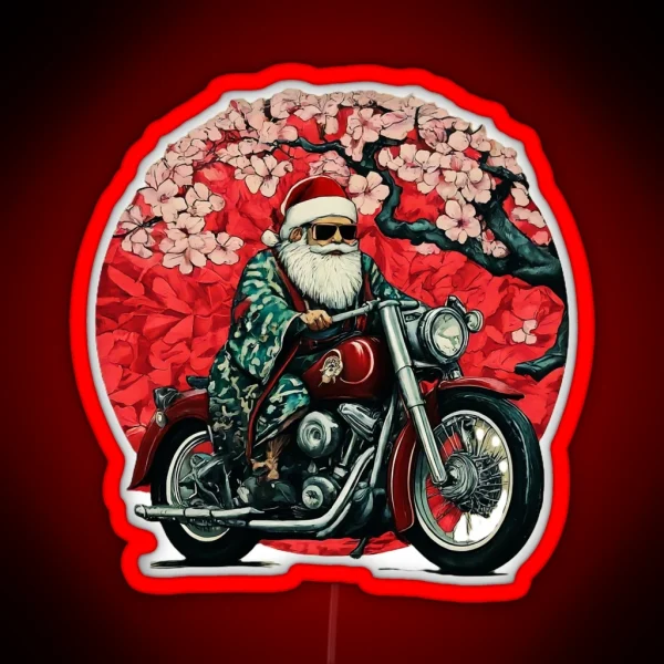 Christmas Santa Riding Motorcycle Biker Santa Claus Santa And Motorcycle Gif Holiday Christmas Biker RGB Neon Sign