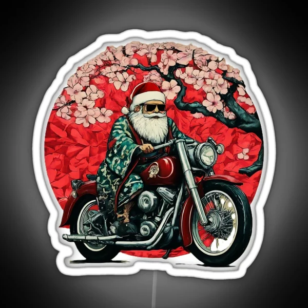 Christmas Santa Riding Motorcycle Biker Santa Claus Santa And Motorcycle Gif Holiday Christmas Biker RGB Neon Sign