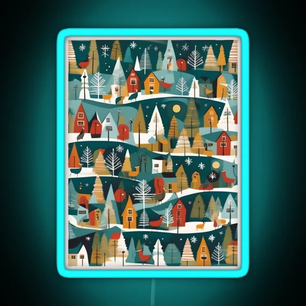 Christmas Themed Little Houses And Fir Trees RGB Neon Sign