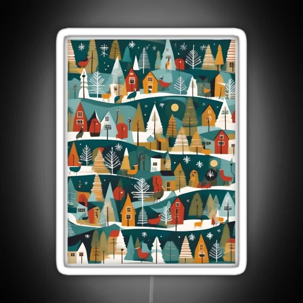 Christmas Themed Little Houses And Fir Trees RGB Neon Sign