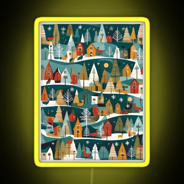 Christmas Themed Little Houses And Fir Trees RGB Neon Sign