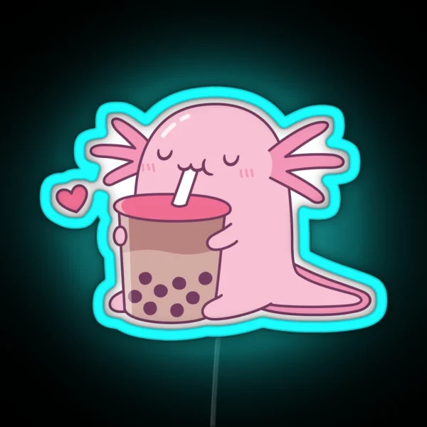 Chubby Axolotl Enjoys Bubble Tea RGB Neon Sign