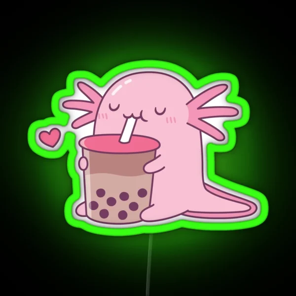 Chubby Axolotl Enjoys Bubble Tea RGB Neon Sign