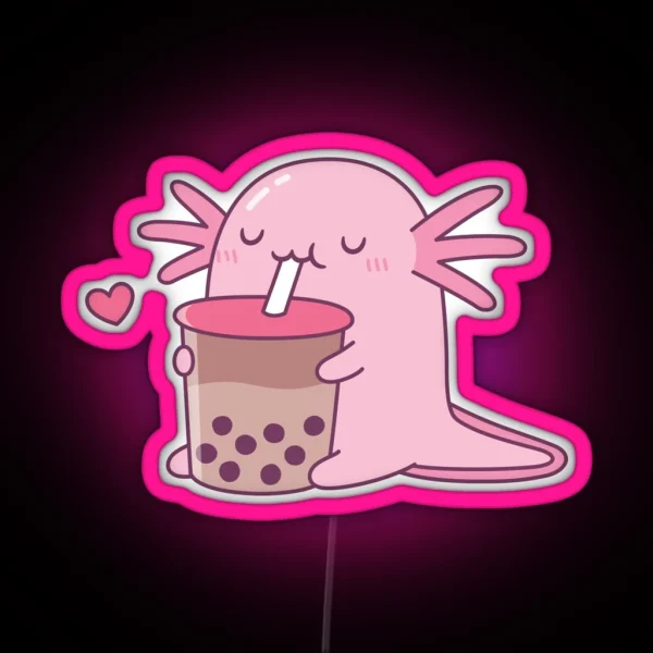 Chubby Axolotl Enjoys Bubble Tea RGB Neon Sign