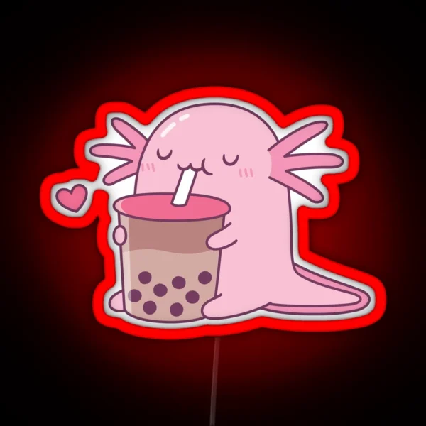 Chubby Axolotl Enjoys Bubble Tea RGB Neon Sign