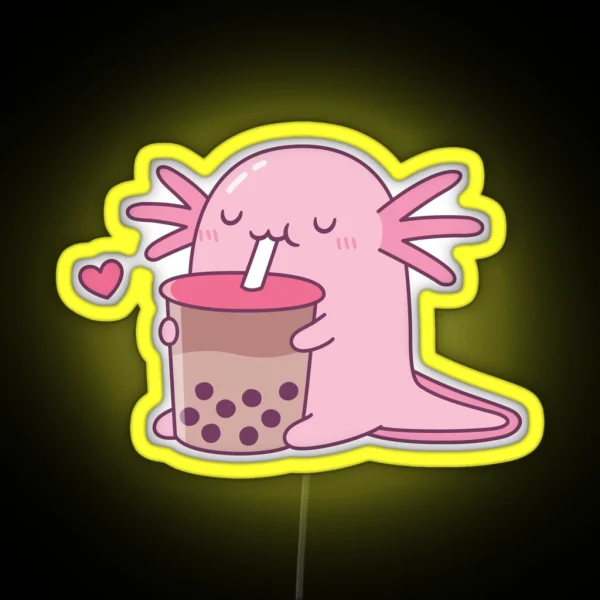 Chubby Axolotl Enjoys Bubble Tea RGB Neon Sign