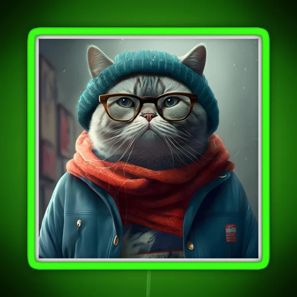 Chubby Cat In Winter Wear RGB Neon Sign