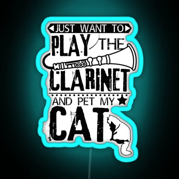 Clarinet Cat Lightweight Hoodie RGB Neon Sign