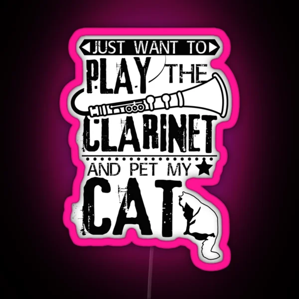 Clarinet Cat Lightweight Hoodie RGB Neon Sign