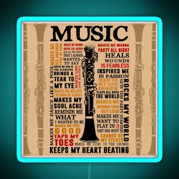 Clarinet Music Typography RGB Neon Sign