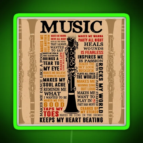 Clarinet Music Typography RGB Neon Sign