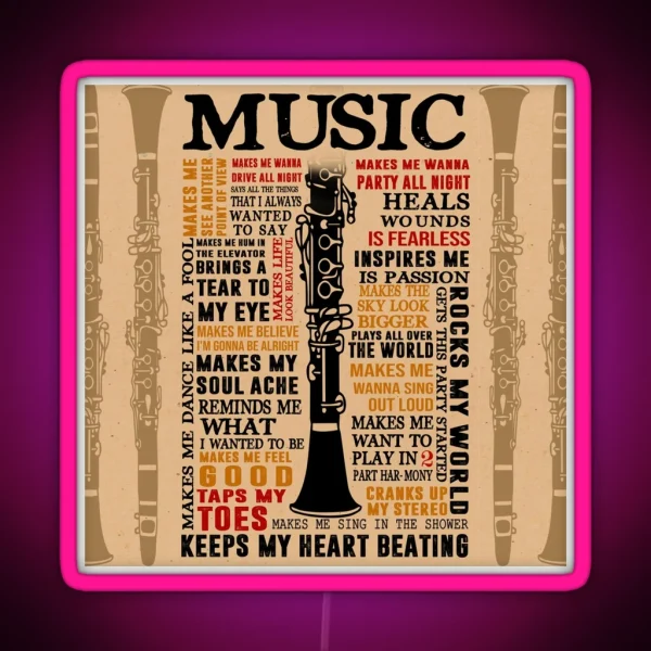 Clarinet Music Typography RGB Neon Sign