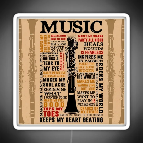 Clarinet Music Typography RGB Neon Sign