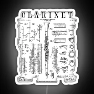 Clarinet Vintage Patent Clarinetist Drawing Print RGB Neon Sign