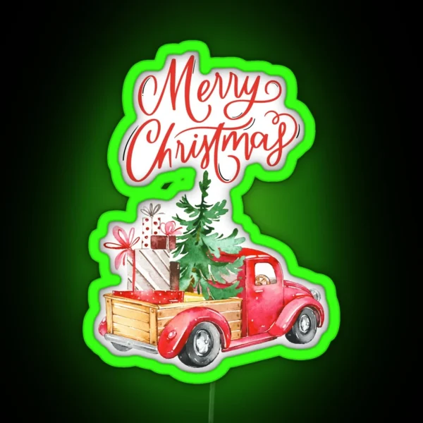 Classic Red Truck With Christamas Tree RGB Neon Sign