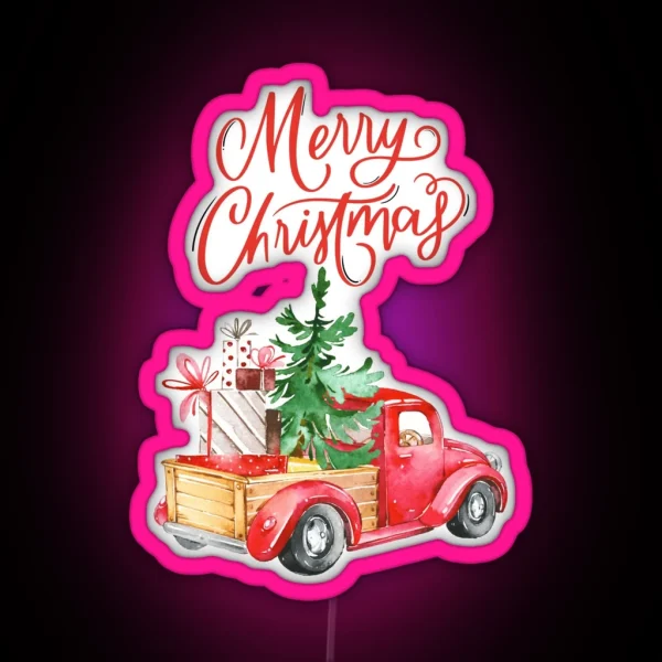 Classic Red Truck With Christamas Tree RGB Neon Sign