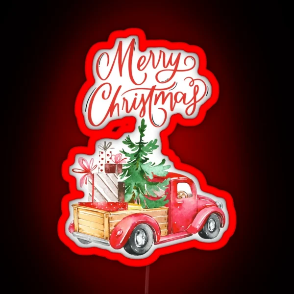 Classic Red Truck With Christamas Tree RGB Neon Sign