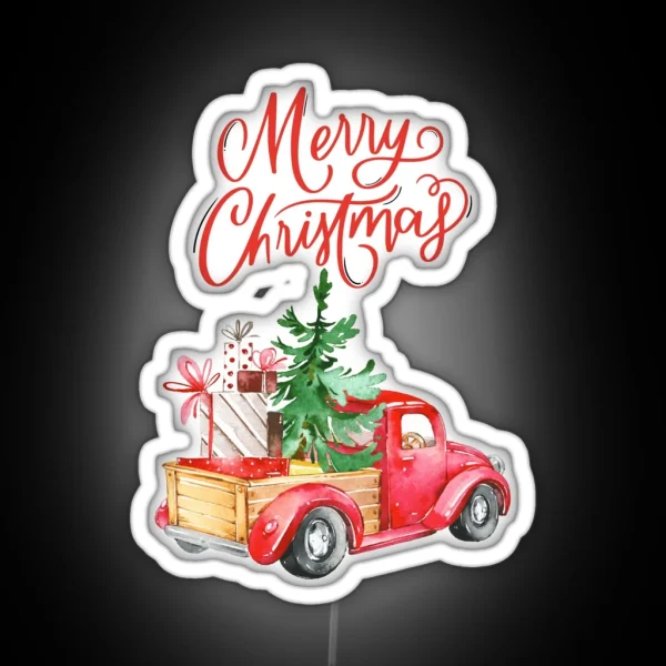 Classic Red Truck With Christamas Tree RGB Neon Sign