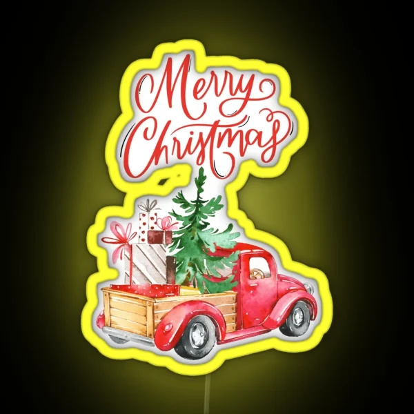 Classic Red Truck With Christamas Tree RGB Neon Sign