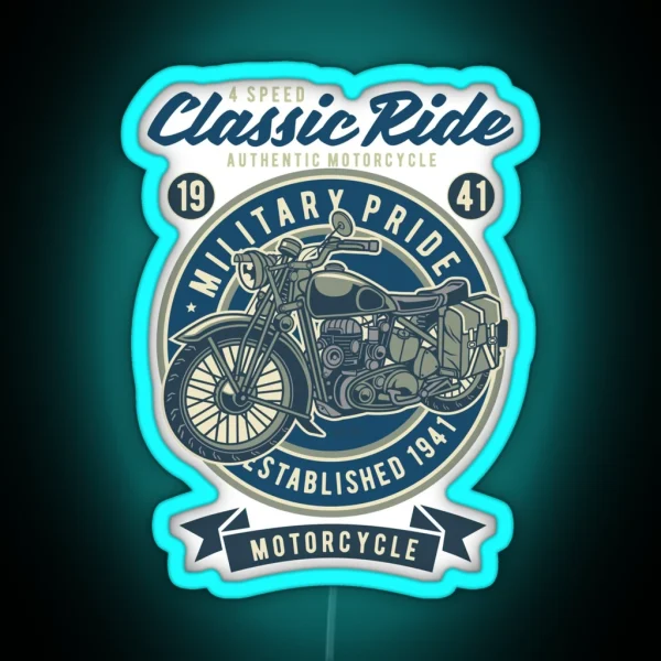 Classic Ride Military Pride Racing Team Custom Motorcycle Adventure Biker Lifestyle RGB Neon Sign