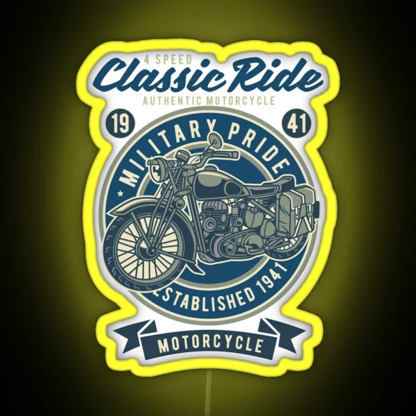 Classic Ride Military Pride Racing Team Custom Motorcycle Adventure Biker Lifestyle RGB Neon Sign