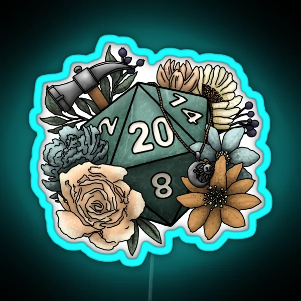 Cleric Class D20 Tabletop Gaming Dice RGB Neon Sign