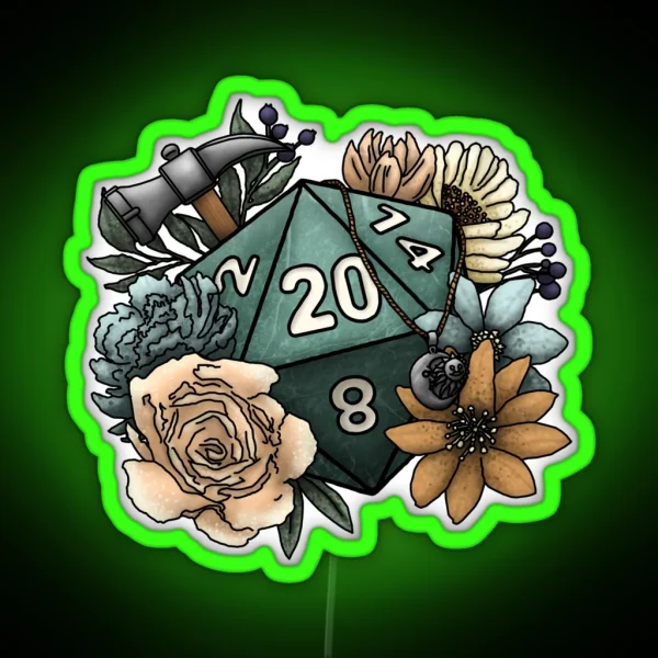 Cleric Class D20 Tabletop Gaming Dice RGB Neon Sign