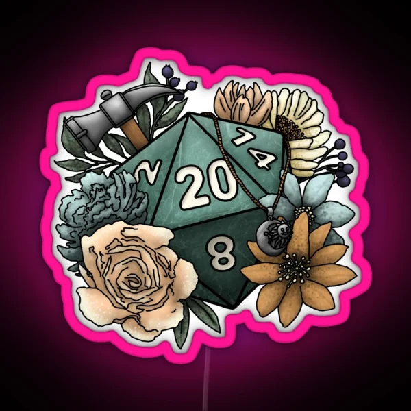 Cleric Class D20 Tabletop Gaming Dice RGB Neon Sign